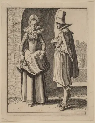 Two Figures in Costume, by Velde, Jan van de, II, ink, 1617