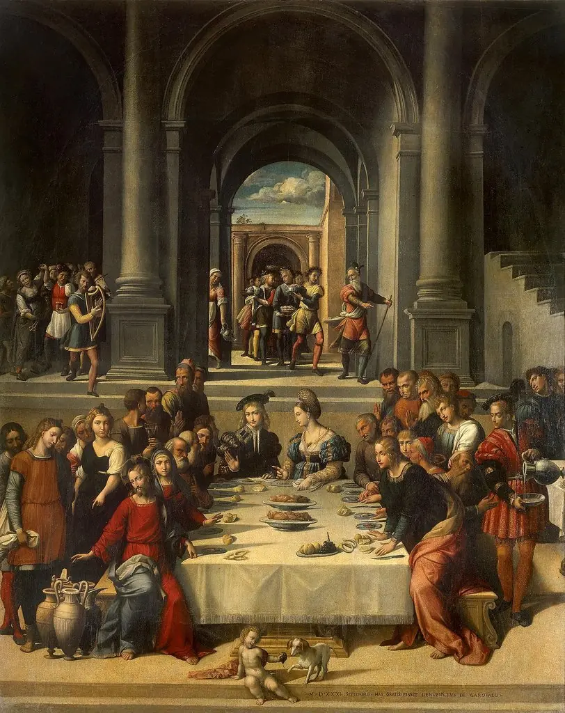 Marriage at Cana, by Benvenuto Tisi, oil, 1531