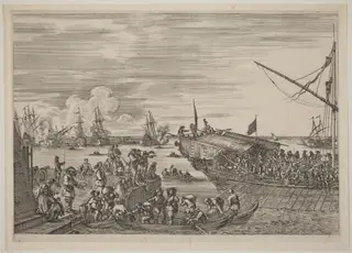 Departure of a Ship, by Stefano Della Bella, ink, 1654