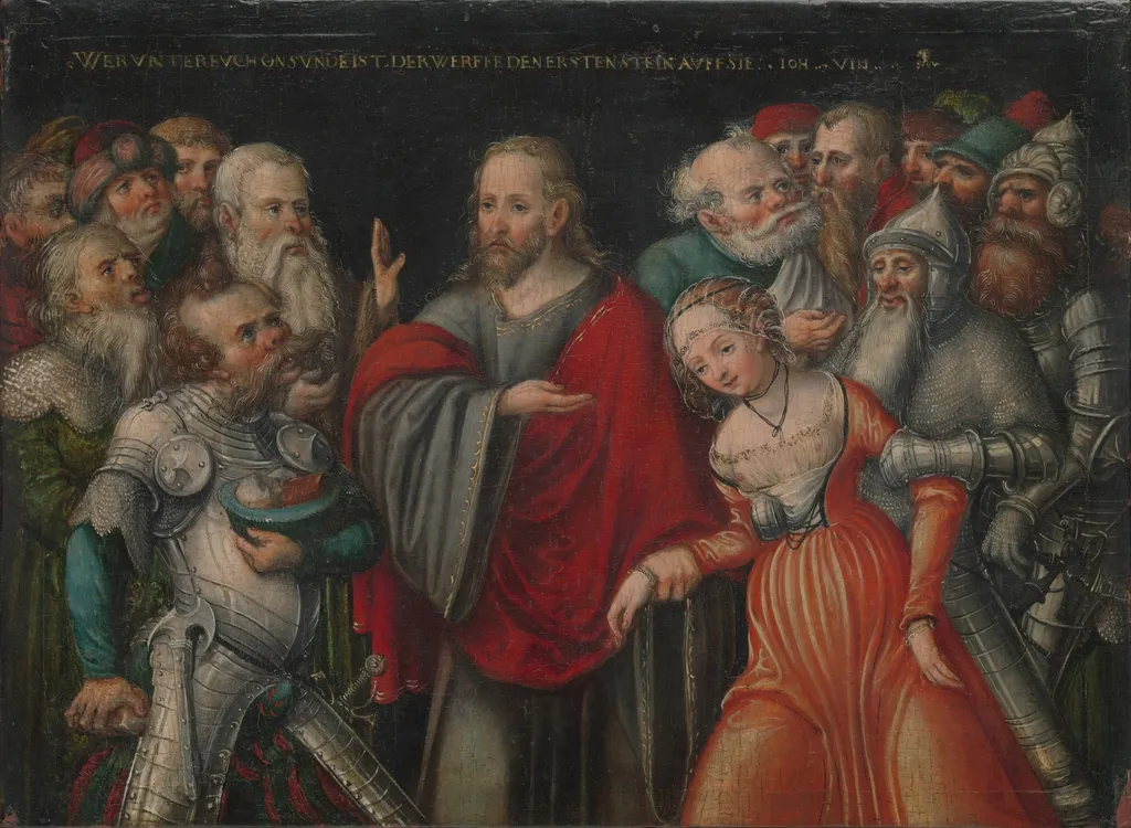 Christ and the Adulteress, by Lucas Cranach the Younger, paint, 1550