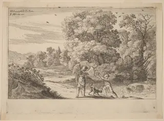 Tobias Frightened by the Fish, by Herman van Swanevelt, ink, 1628