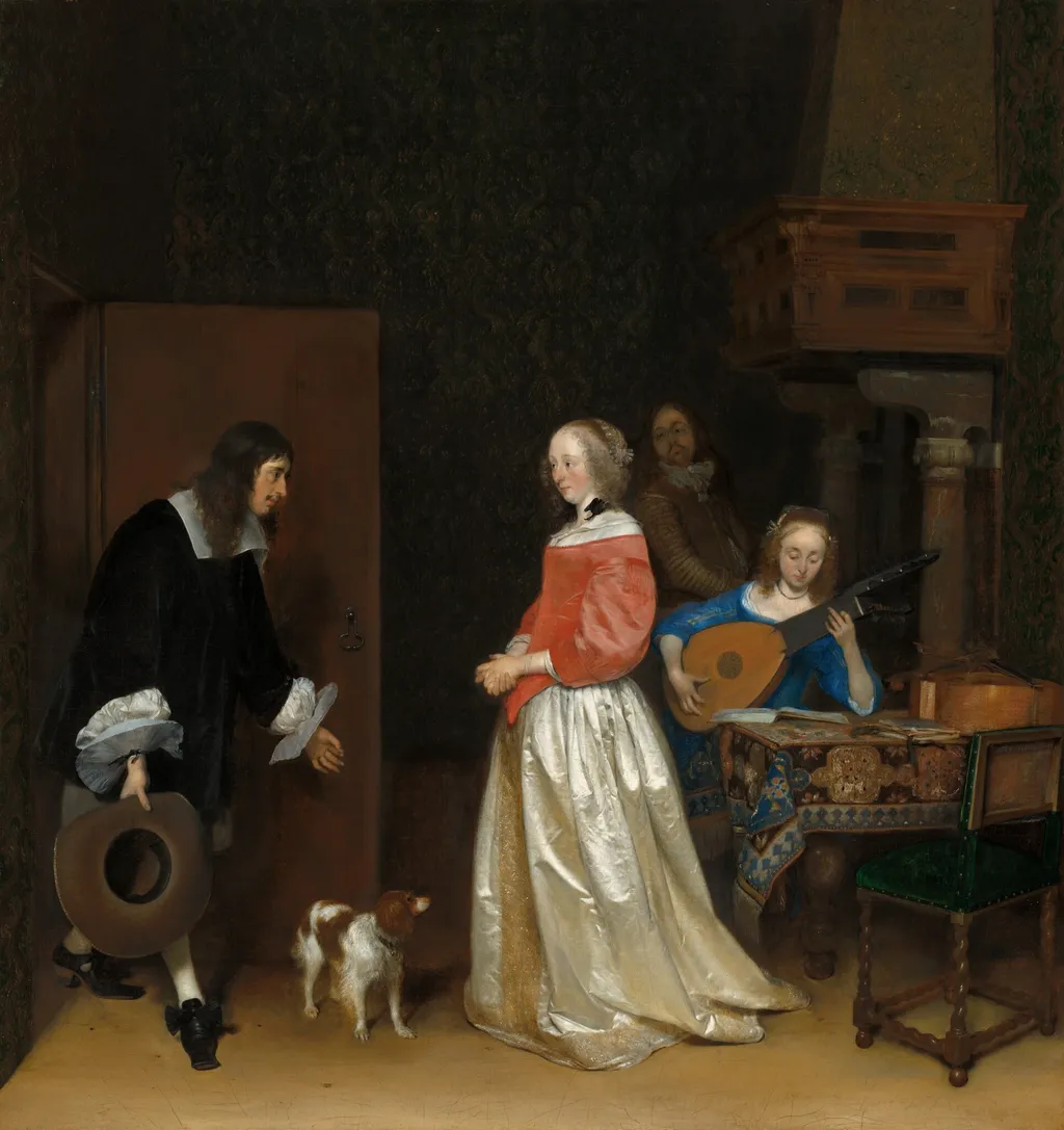 The Suitor's Visit, by Gerard ter Borch the Younger, oil, 1658