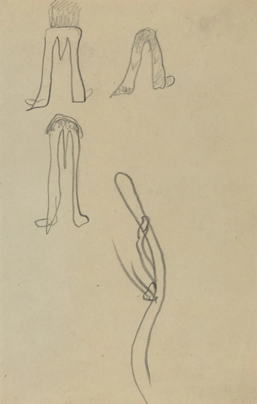 Four Fantastic Forms [recto], by Paul Gauguin, graphite, 1886