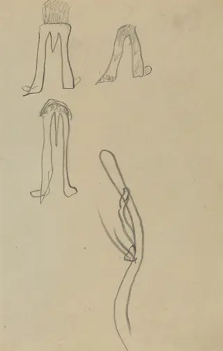 Four Fantastic Forms [recto], by Paul Gauguin, graphite, 1886