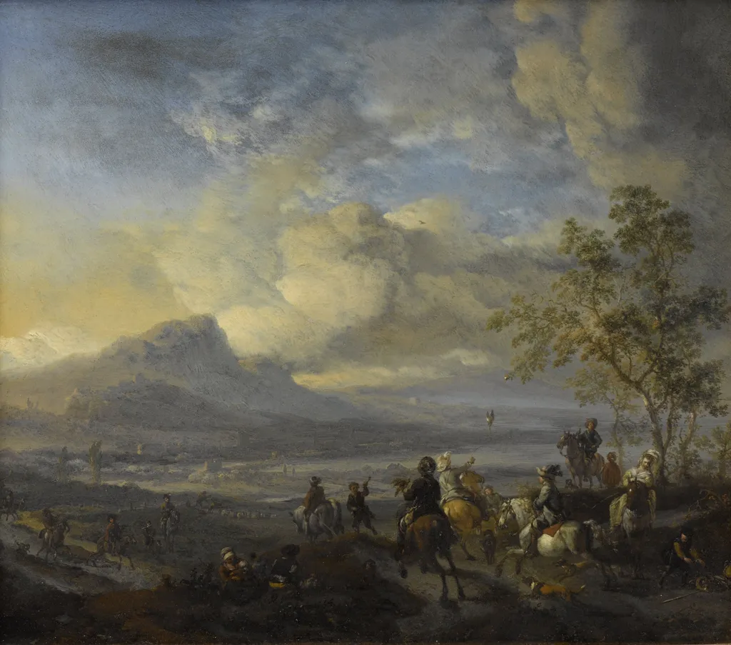 The heron hunt, by Philips Wouwerman, oil, 1650