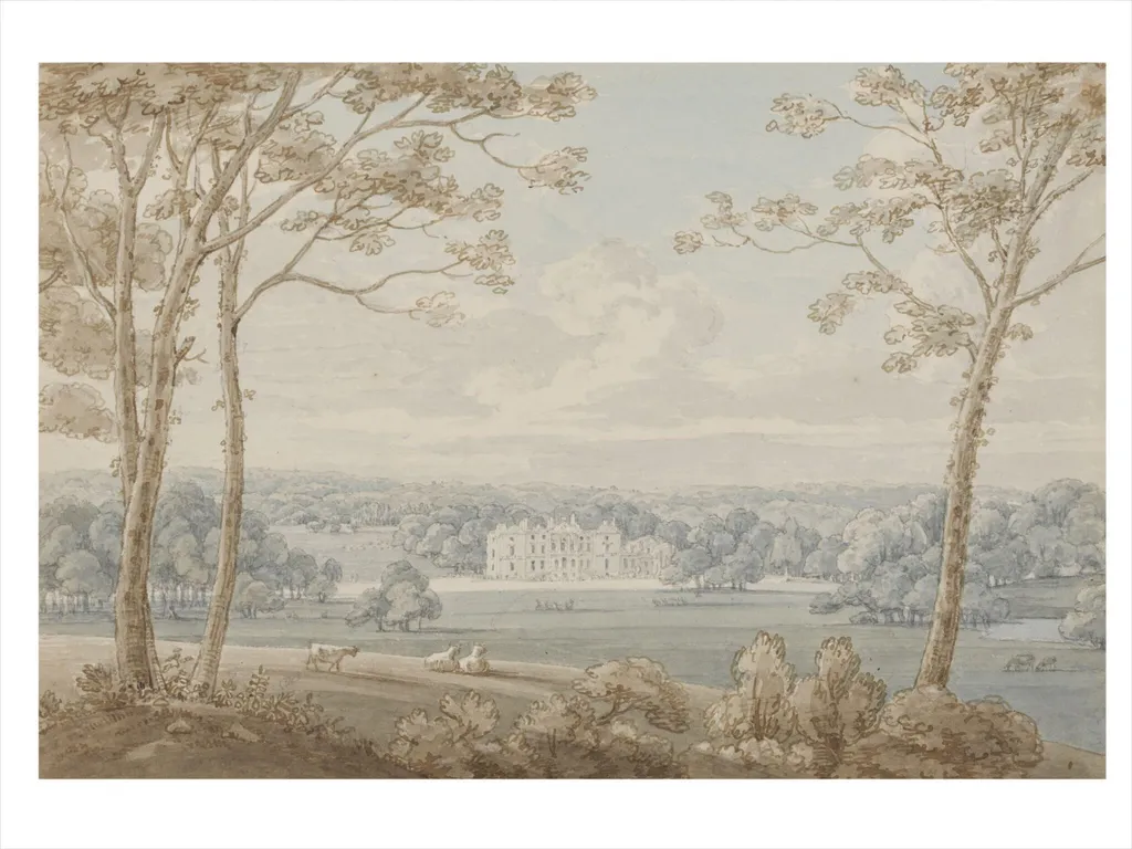 Sandbeck Park, Yorkshire, by Thomas Sunderland, watercolor, 1790