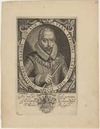 Sir Walter Raleigh, by Simon van de Passe, ink, 1621
