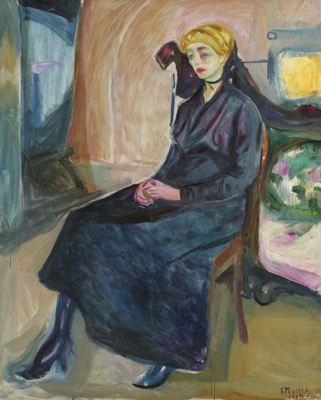 Seated Young Woman, by Edvard Munch, oil, 1916
