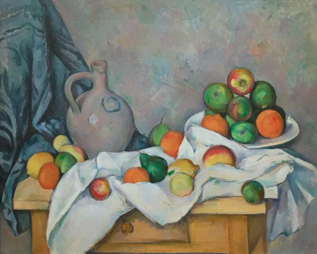 Rideau, Cruchon et Compotier, by Paul Cezanne, oil, 1897