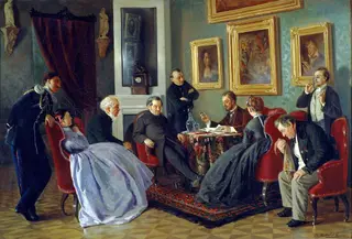 A reading group, by Vladimir Makovsky, oil, 1866