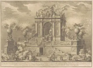 The Prima Macchina for the Chinea of 1767: A Triumphal Arch with the Farnese Hercules, by Giuseppe Vasi, ink, 1767