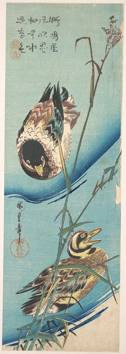 歌川広重画 雪中芦に鴨|Mallard Ducks and Snow-covered Reeds, detail