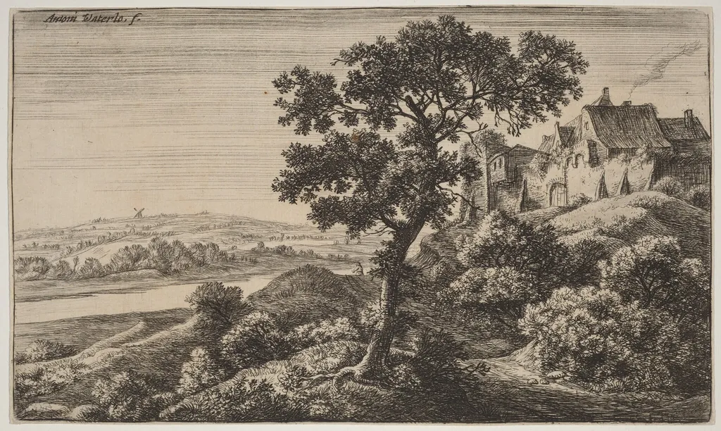 A Village on a Hill, by Anthonie Waterloo, ink, 1650