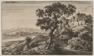 A Village on a Hill, by Anthonie Waterloo, ink, 1650