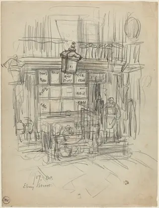 Ebury Street, by Félix-Hilaire Buhot, ink, 1876
