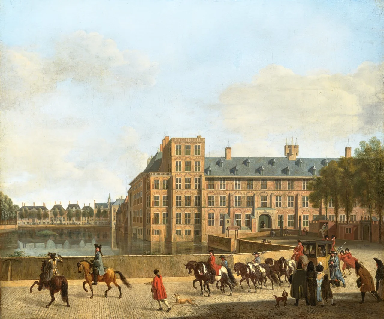 A hunting party near the Hofvijver and Binnenhof in The Hague, seen from the South, detail