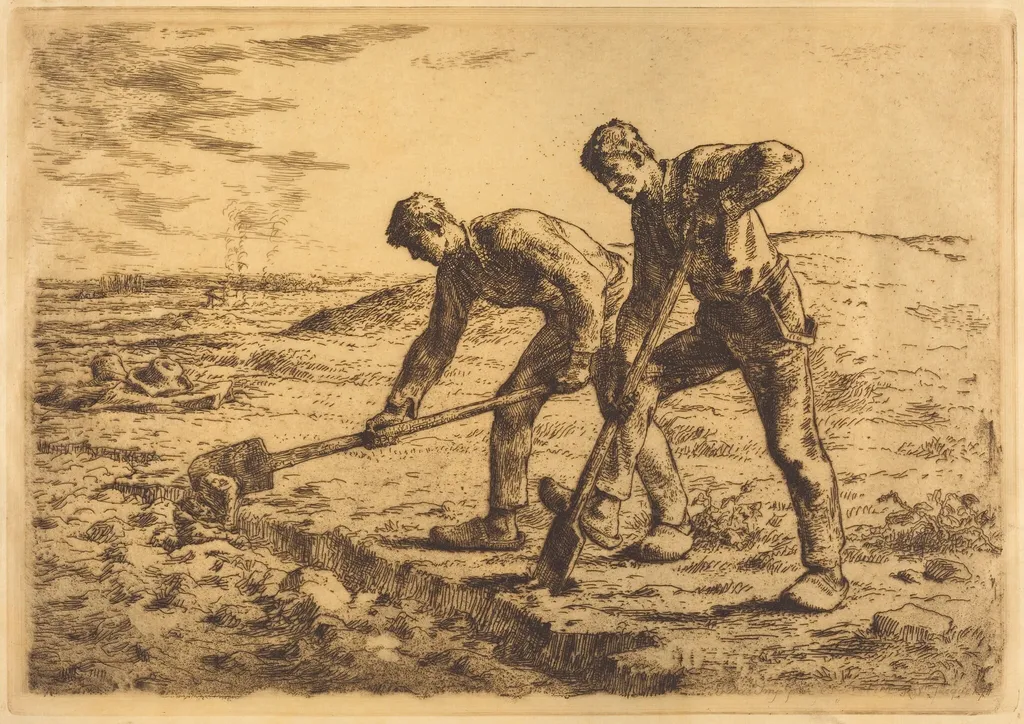 The Diggers (Les becheurs), by Jean François Millet, ink, 1855