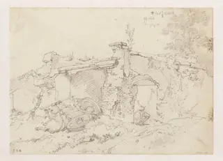 A ruined building in Bengal, with a figure and an ox and cart, by George Chinnery, 10