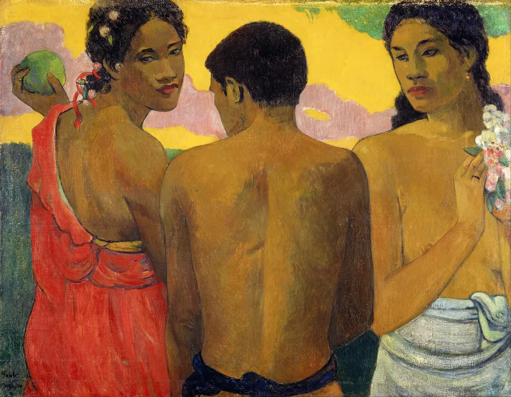 Three Tahitians, by Paul Gauguin, oil, 1900