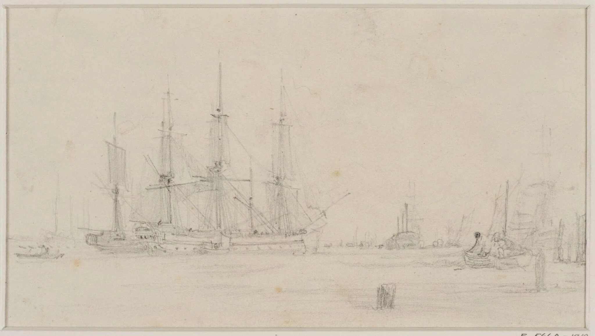River Scene with hay-barge, detail