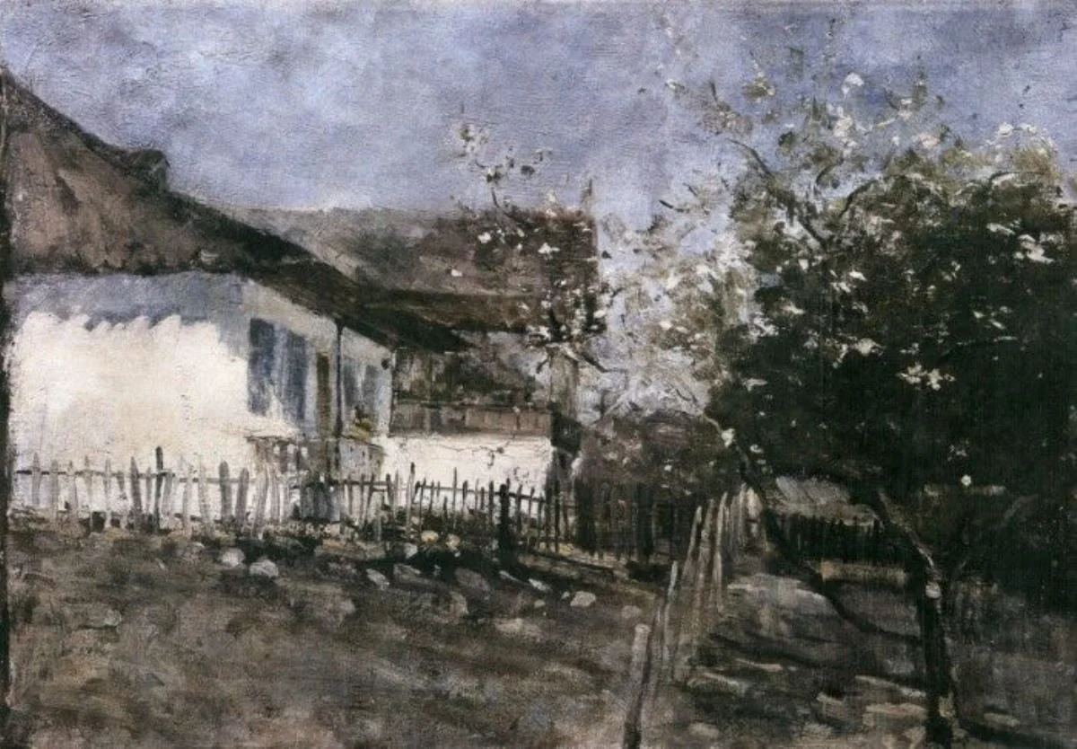 Curte cu pomi înfloriți, detail