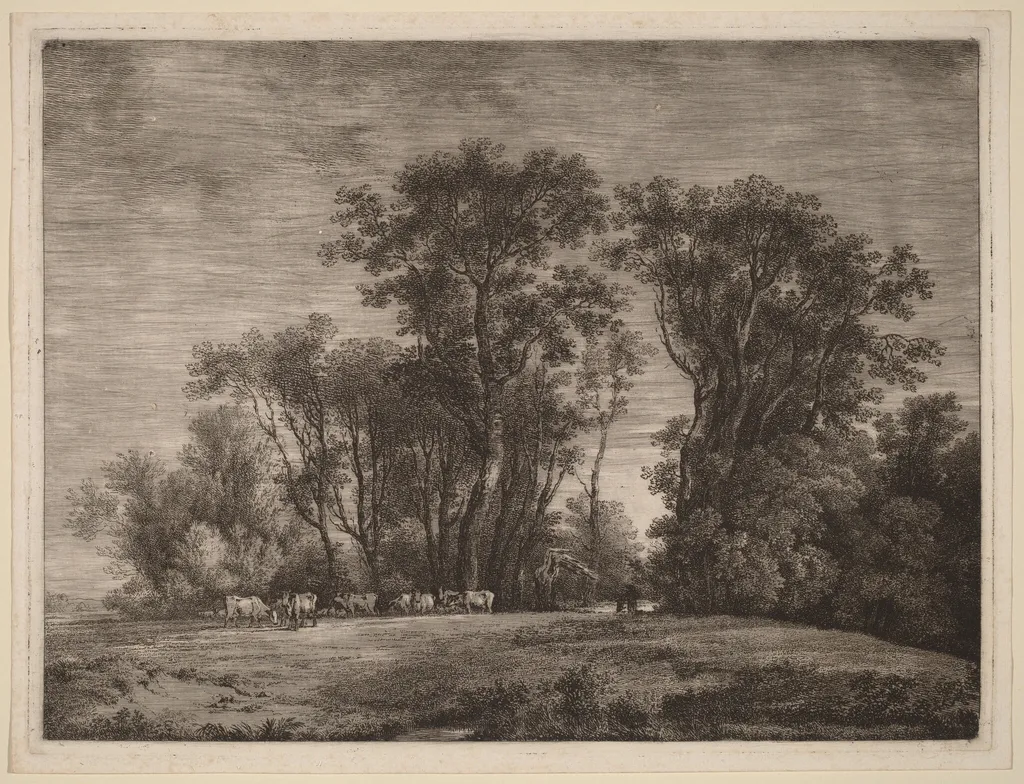 A Meadow with Cattle at the Edge of a Wood, by Martin von Molitor, ink, 1790