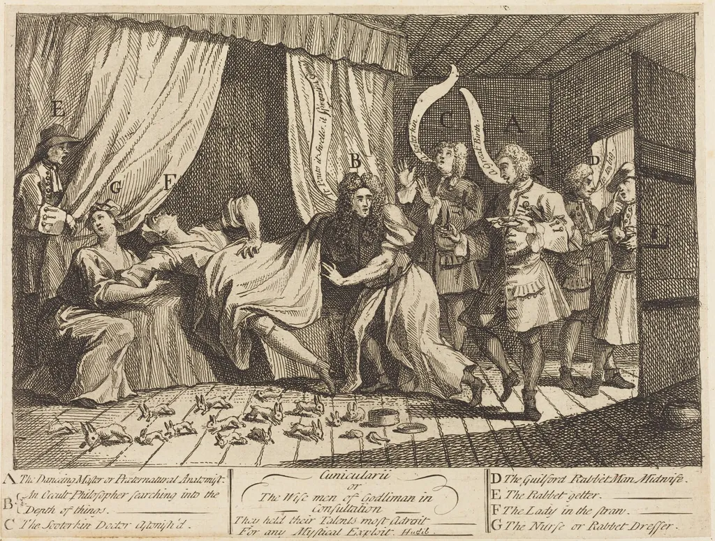 Cunicularii, or The Wise Men of Godliman in Consultation, by William Hogarth, ink, 1726
