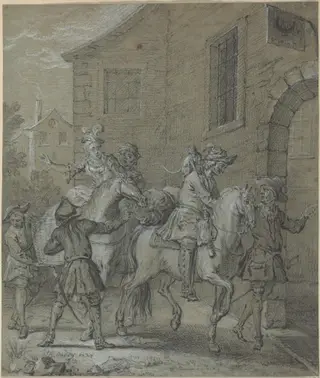 L'Arrivee de l'Operateur dans l'hotellerie, by Jean-Baptiste Oudry, chalk, 1727