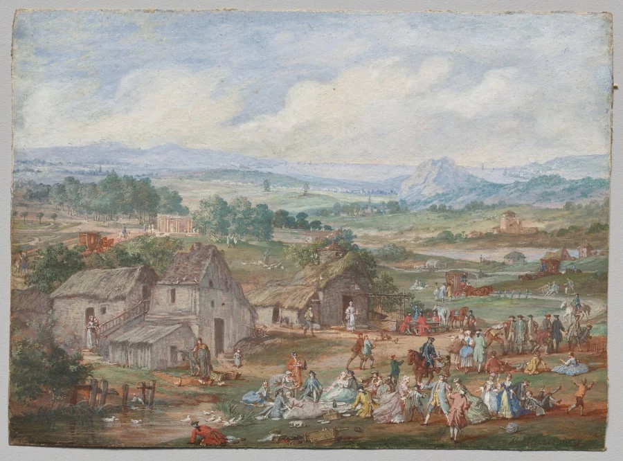 A Party Picnicking Near a Village, detail