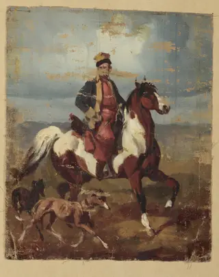 Mohort on horseback with greyhounds, by Józef Brodowski the Elder, oil