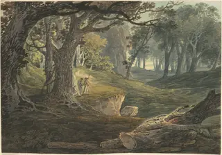 Travellers in a Woodland Glade, by William Payne, graphite, 1800