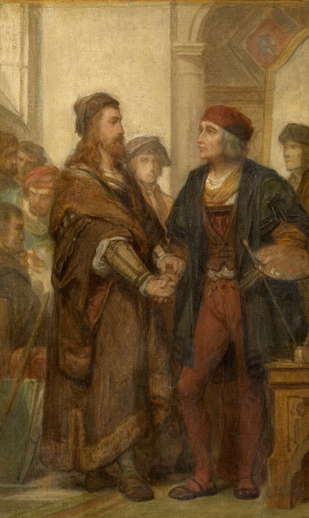 Albrecht Dürer Visiting Quinten Massijs, by Nicaise De Keyser, oil, 1860