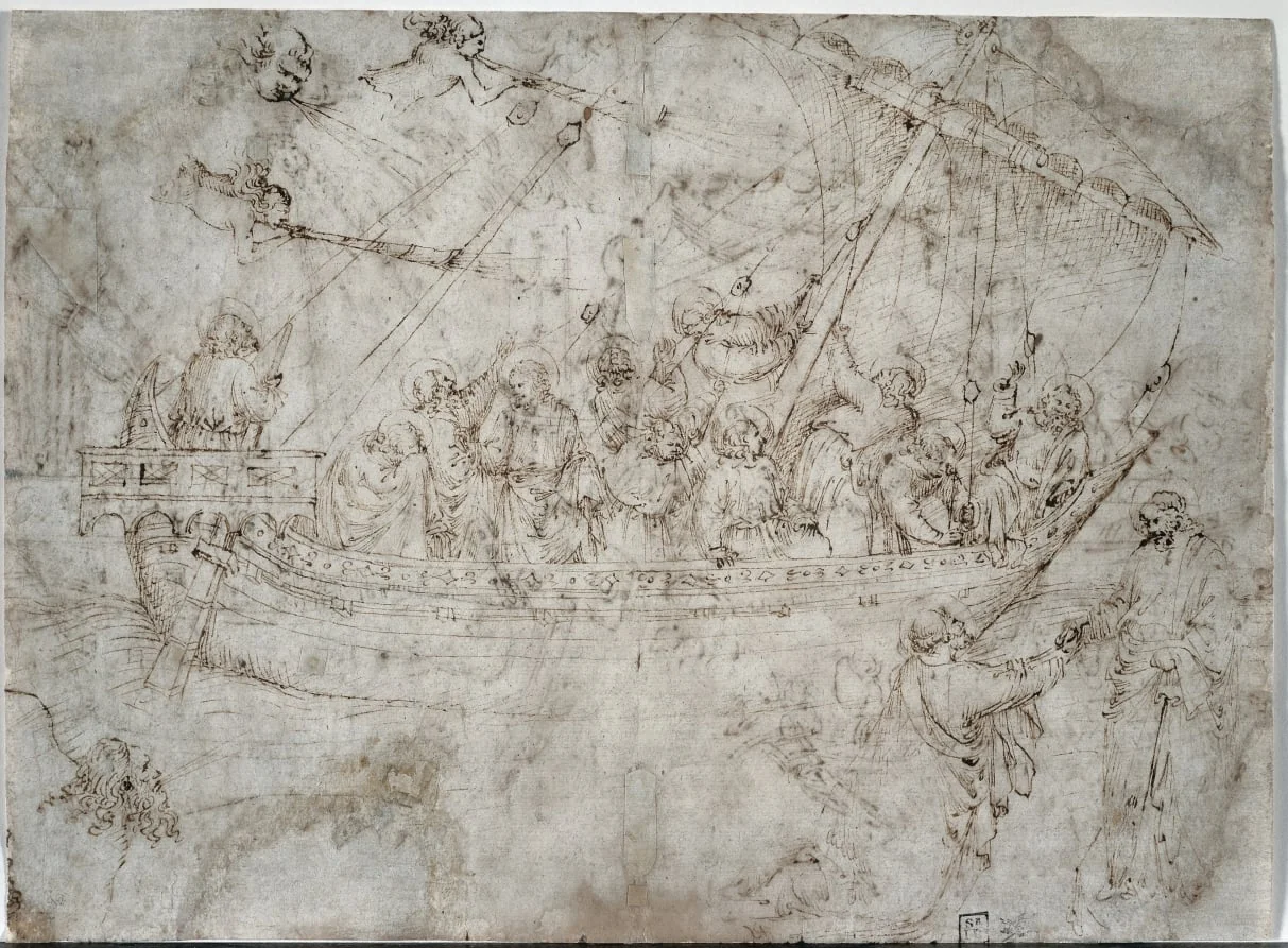 Two Drawings of Ships (verso), detail