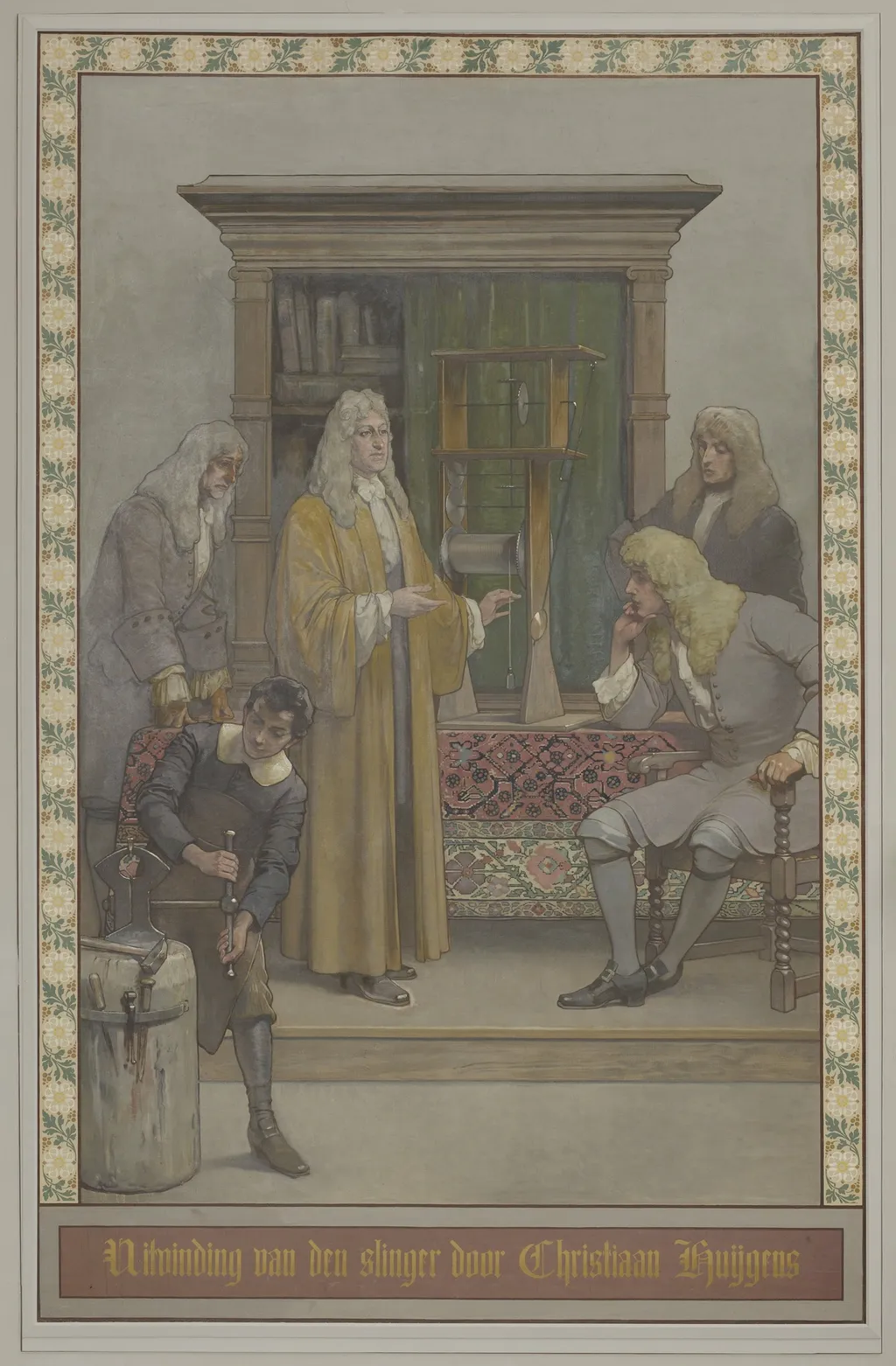 De uitvinding van het slingeruurwerk den slinger door Christiaan Huygens, by George Sturm, unspecified, 1893