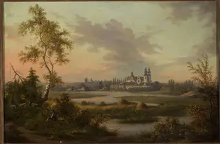 Church and monastery in Ląd, by Feliks Brzozowski, oil, 1874