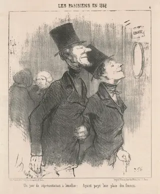Un jour  de représentation a benéfice, by Honoré Daumier, ink, 1852