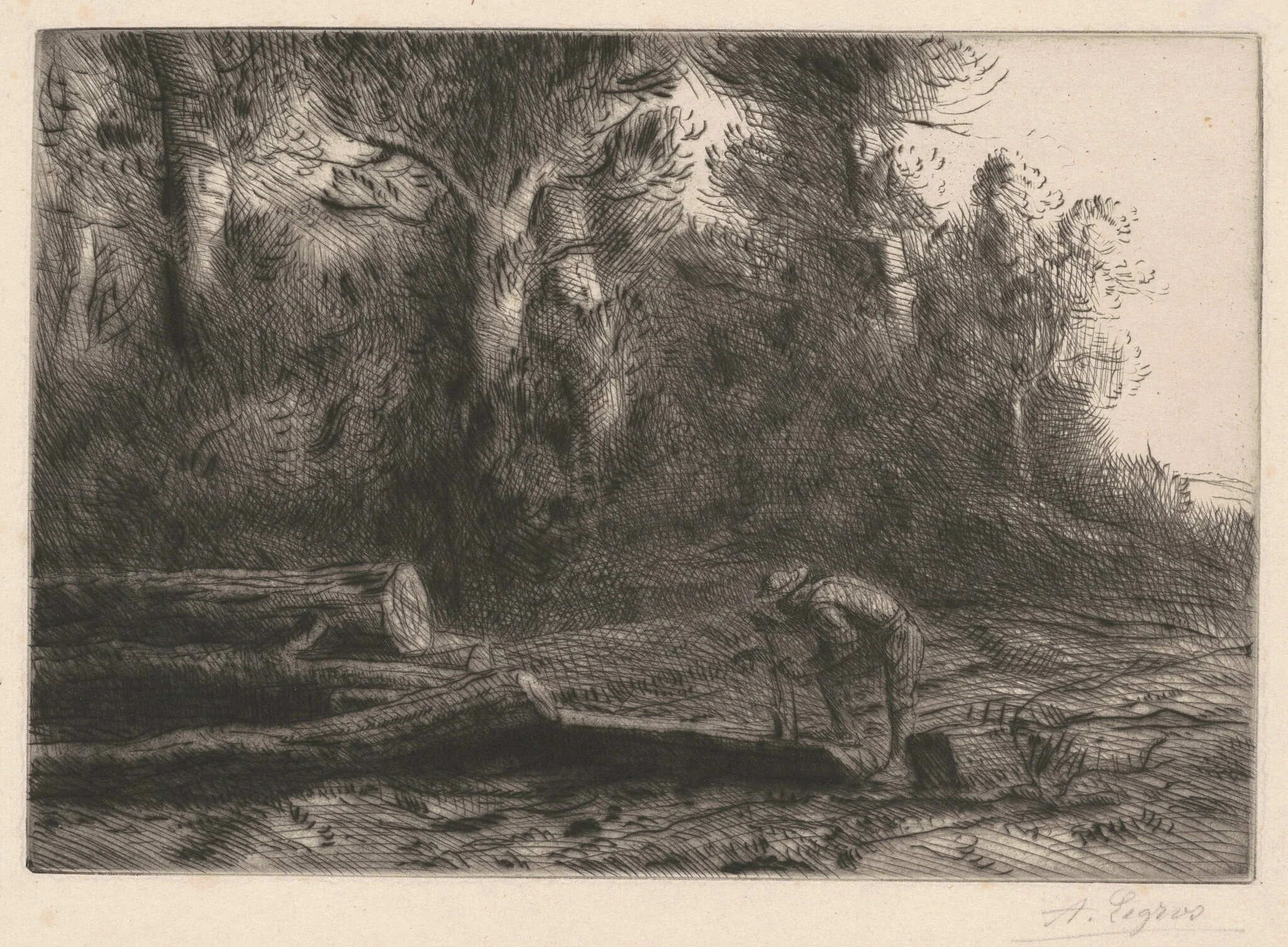 Man Squaring Logs (Homme qui fend des bûches), detail