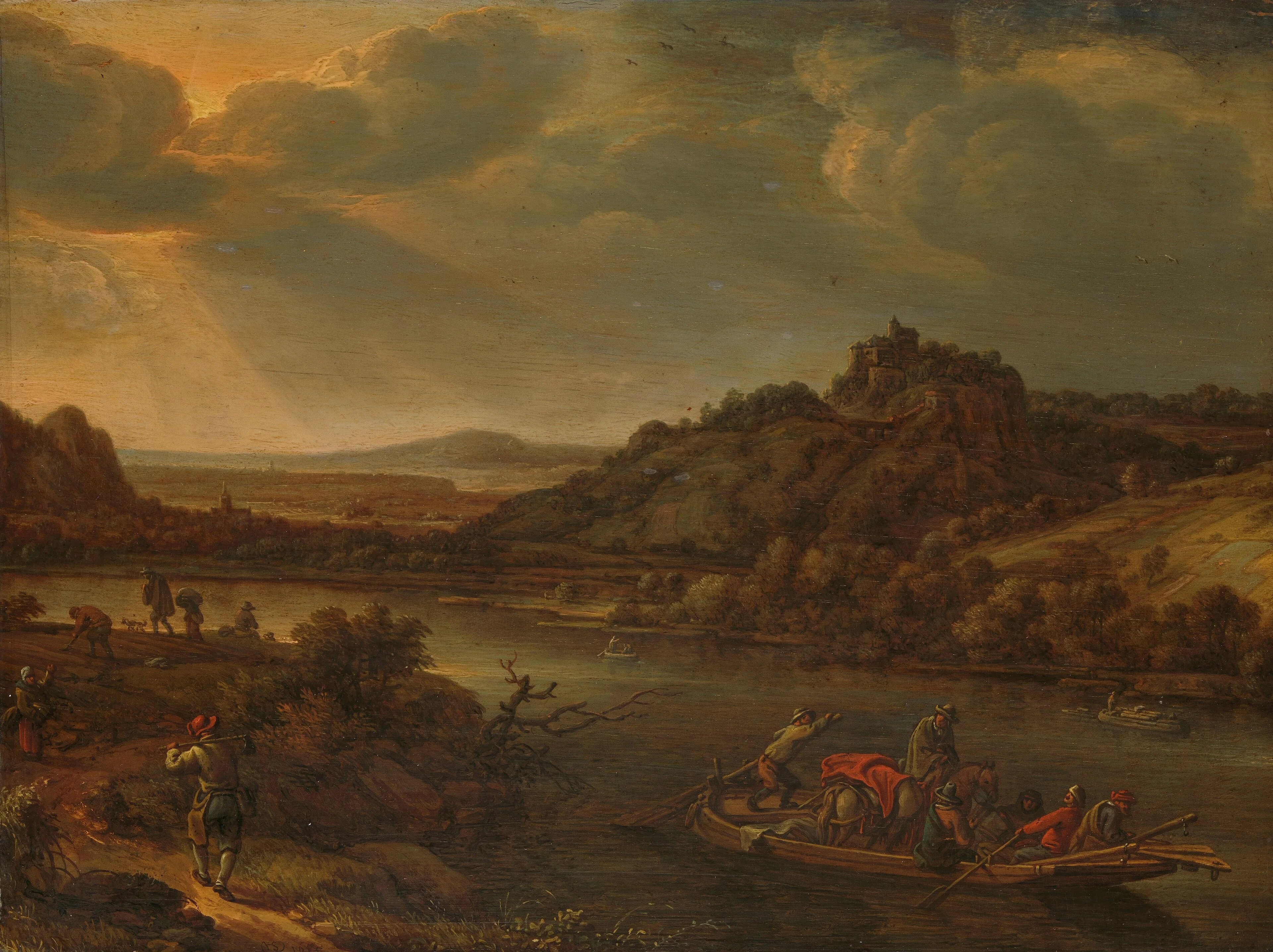 River view with ferry, detail