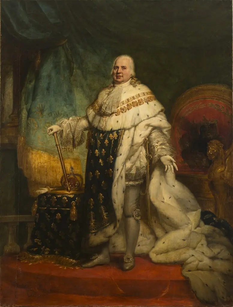 Louis XVIII of France in Coronation Robes, by Jean-Baptiste Paulin Guérin, oil, 1829