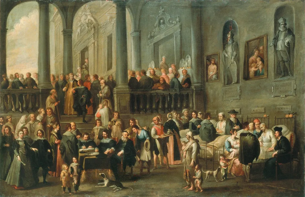 The Guests of Honour Visiting a Hospital, by Cornelis de Wael, oil, 1642
