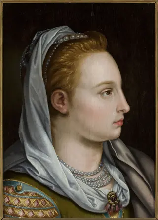 Head of a woman in profile, by Bernaert de Rijckere, oil, 1572