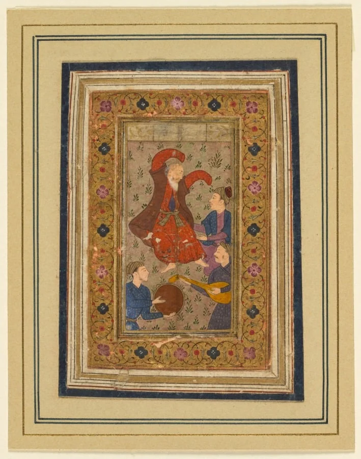 A dancing dervish and three musicians, from a Divan (Collected Poems) of Urfi (Persian, 1555–1591), detail