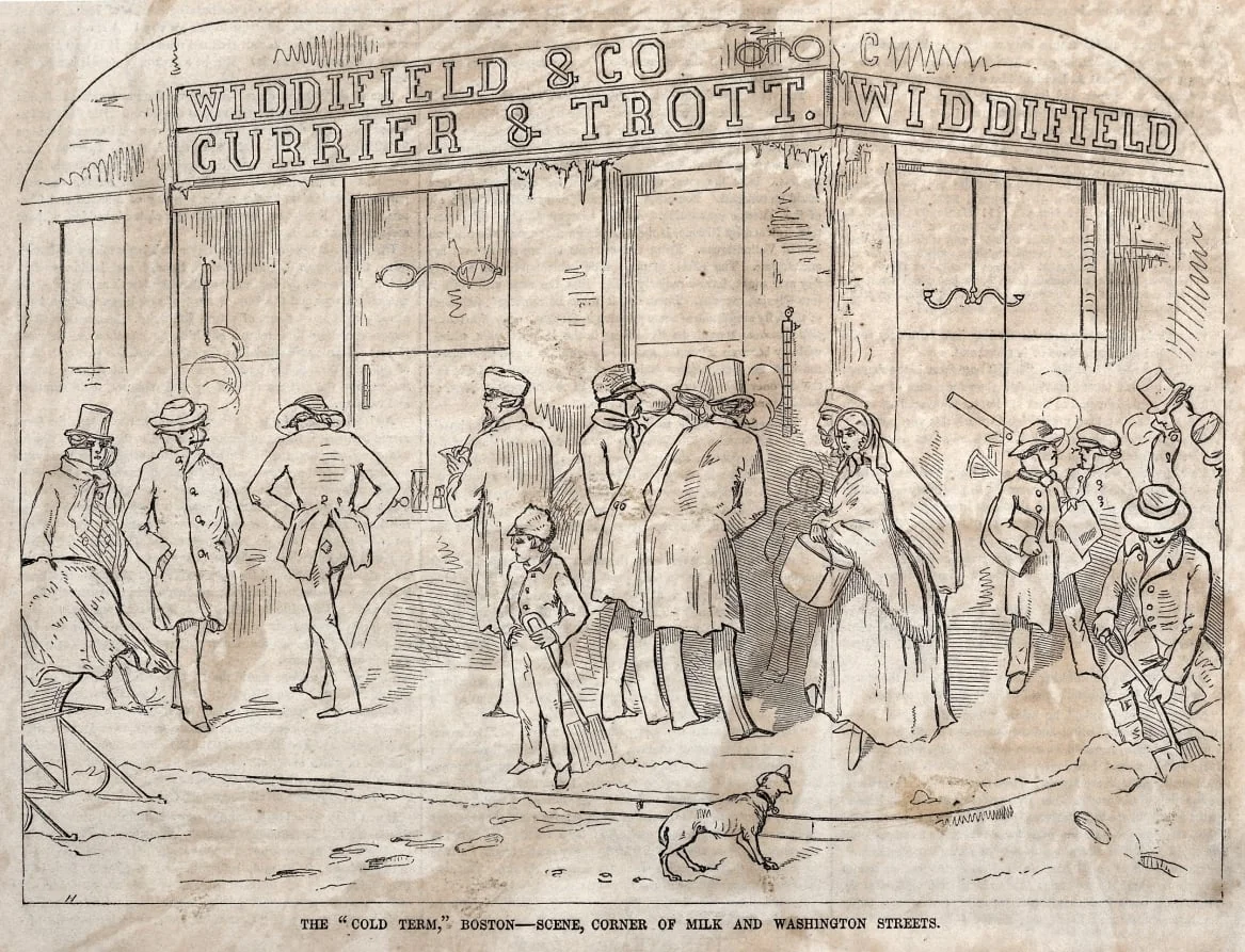 The "Cold Term," Boston - Scene, Corner Milk and Washington Streets, detail