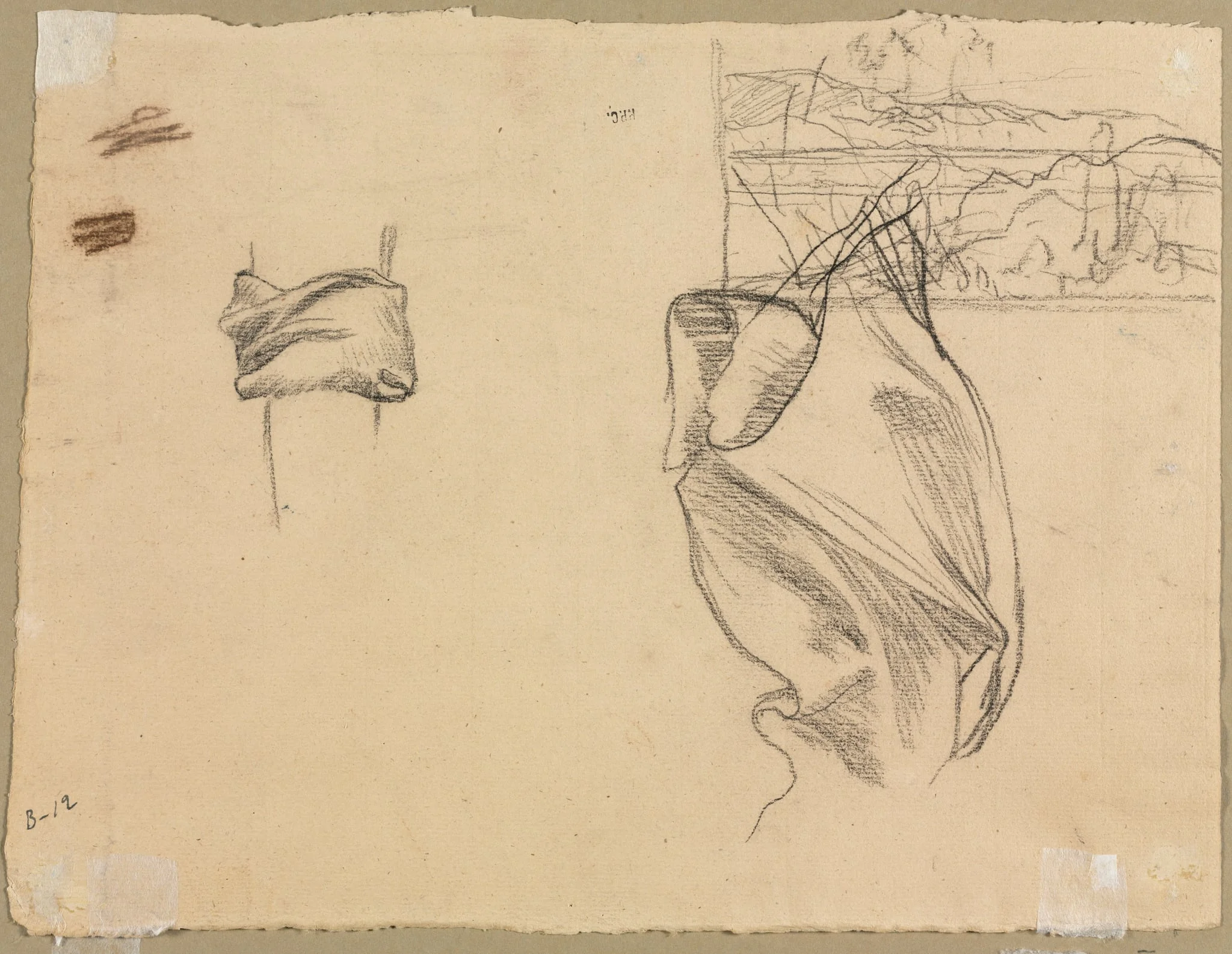 Studies of Drapery and Study of a Landscape (verso), detail
