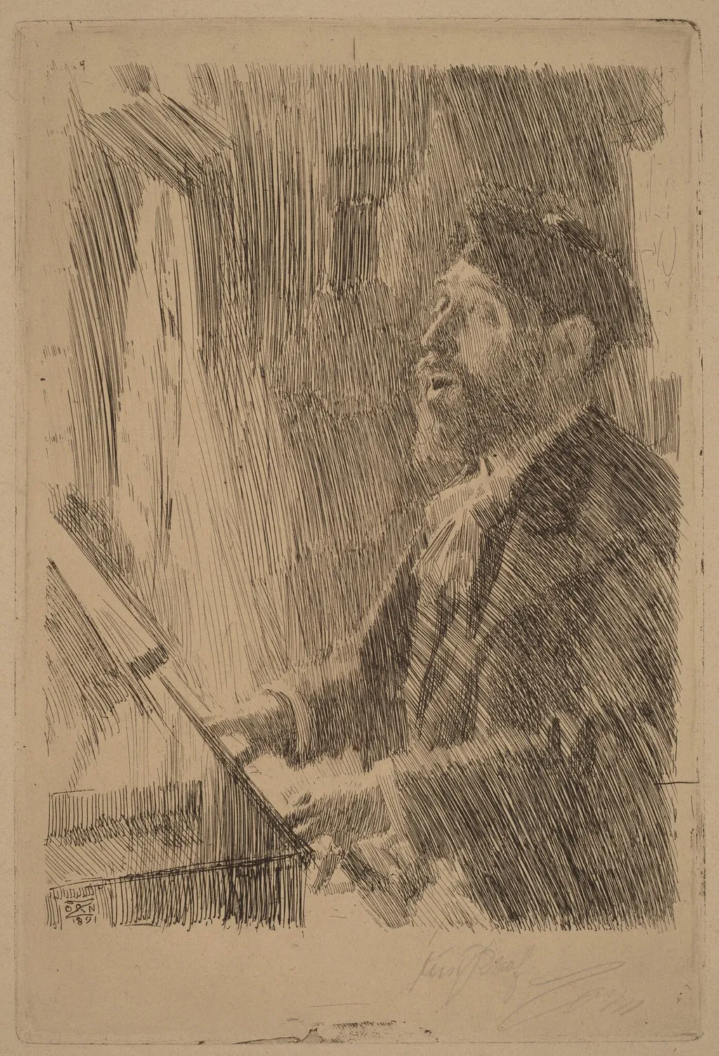 J.B. Faure, by Anders Zorn, ink, 1891
