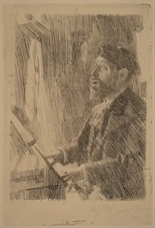 J.B. Faure, by Anders Zorn, ink, 1891