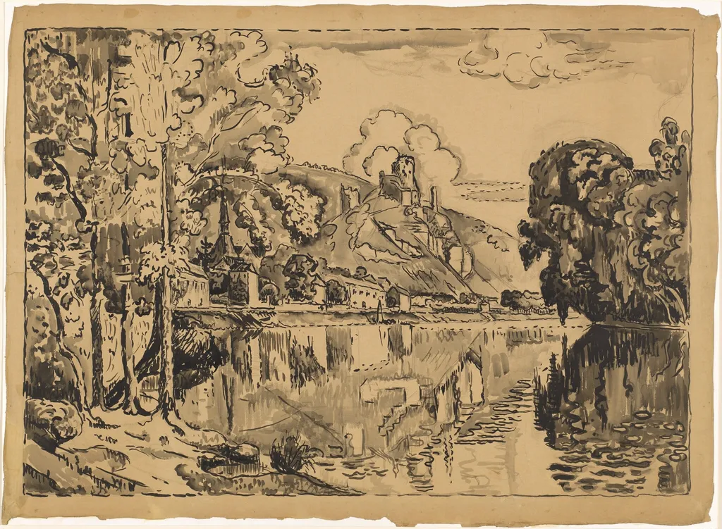 Les Andelys on a Summer Morning, by Paul Signac, ink, 1923