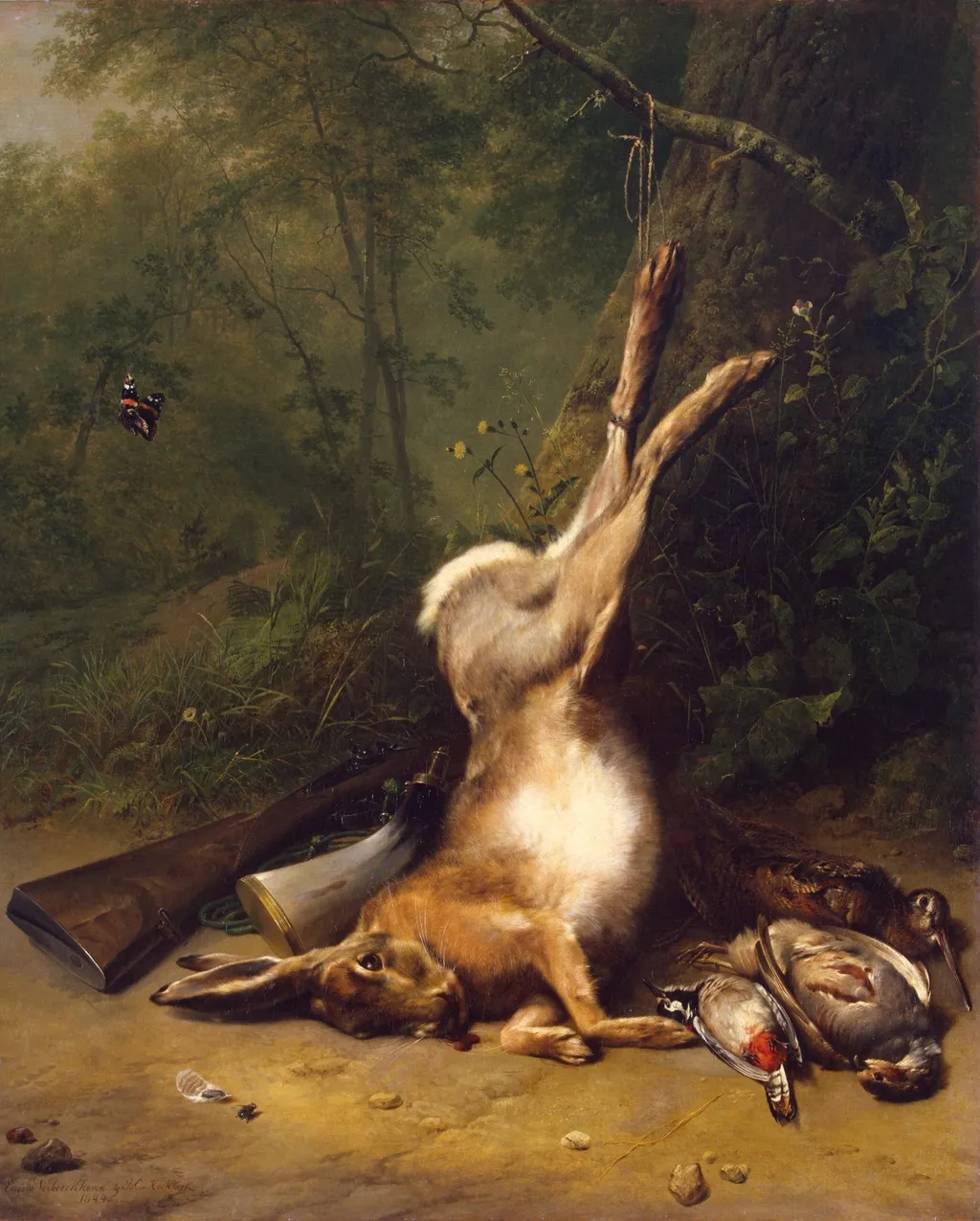 Still Life with a Hare, by Eugène Verboeckhoven, oil, 1844