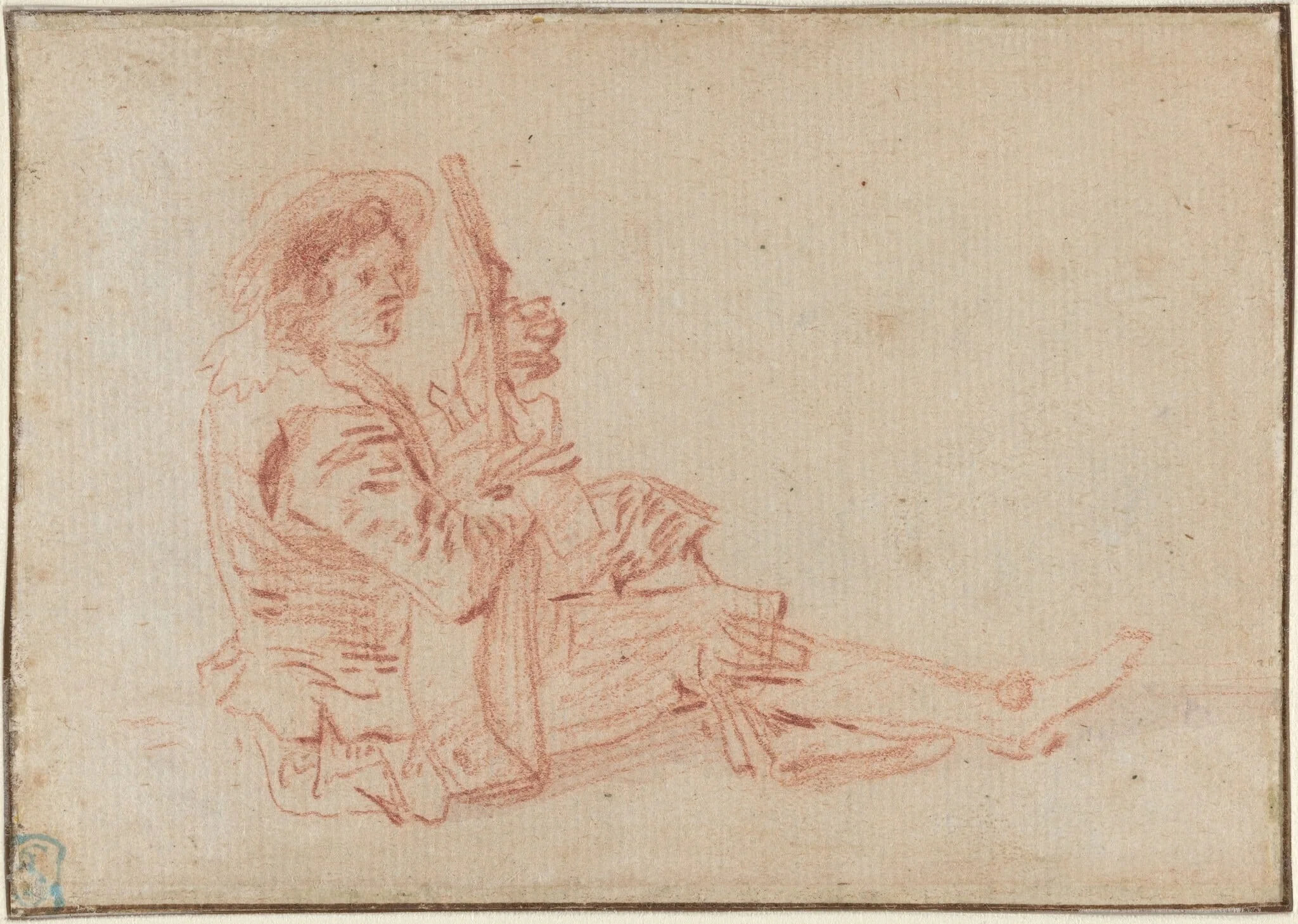 Seated Guitarist [recto], detail