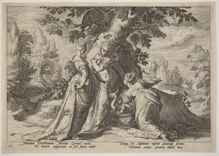 The Daughters of Cecrops Open the Casket Entrusted to Them by Minerva, by Hendrick Goltzius, ink, 1589